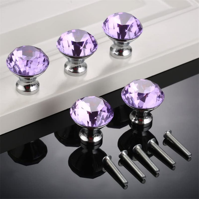 Yetaha Purple Crystal Knobs, 5PCS Glass Drawer Pulls Diamond Shape Cabinet Handles for Dresser Closet Wardrobe Cupboard Bedroom Kitchen Furniture Decoration, with Screws - Image 5